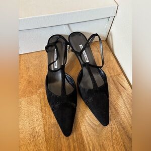 Manolo Blahnik Black Strappy Heels suede